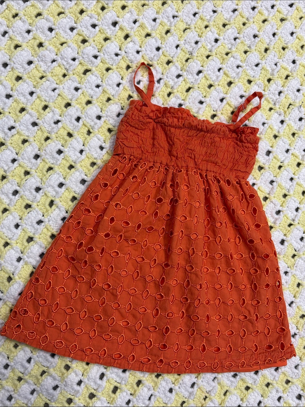 Disney Hannah Montana Orange Eyelet Sundress with Smocked Bodice Girls S ( 4 ) !